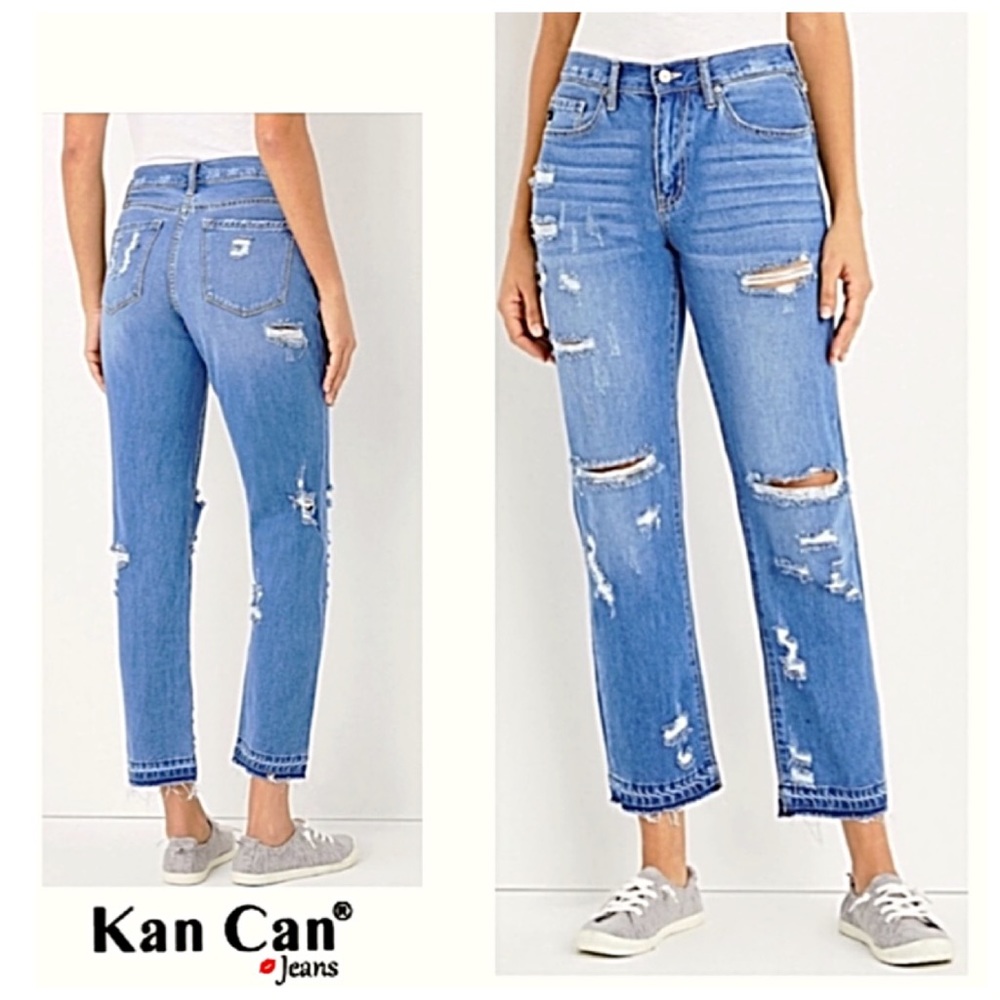 💋 KANCAN Ripped Boyfriend Jeans High-Rise Stretch Premium Jeans NICE NWTS$100 - Picture 1 of 9